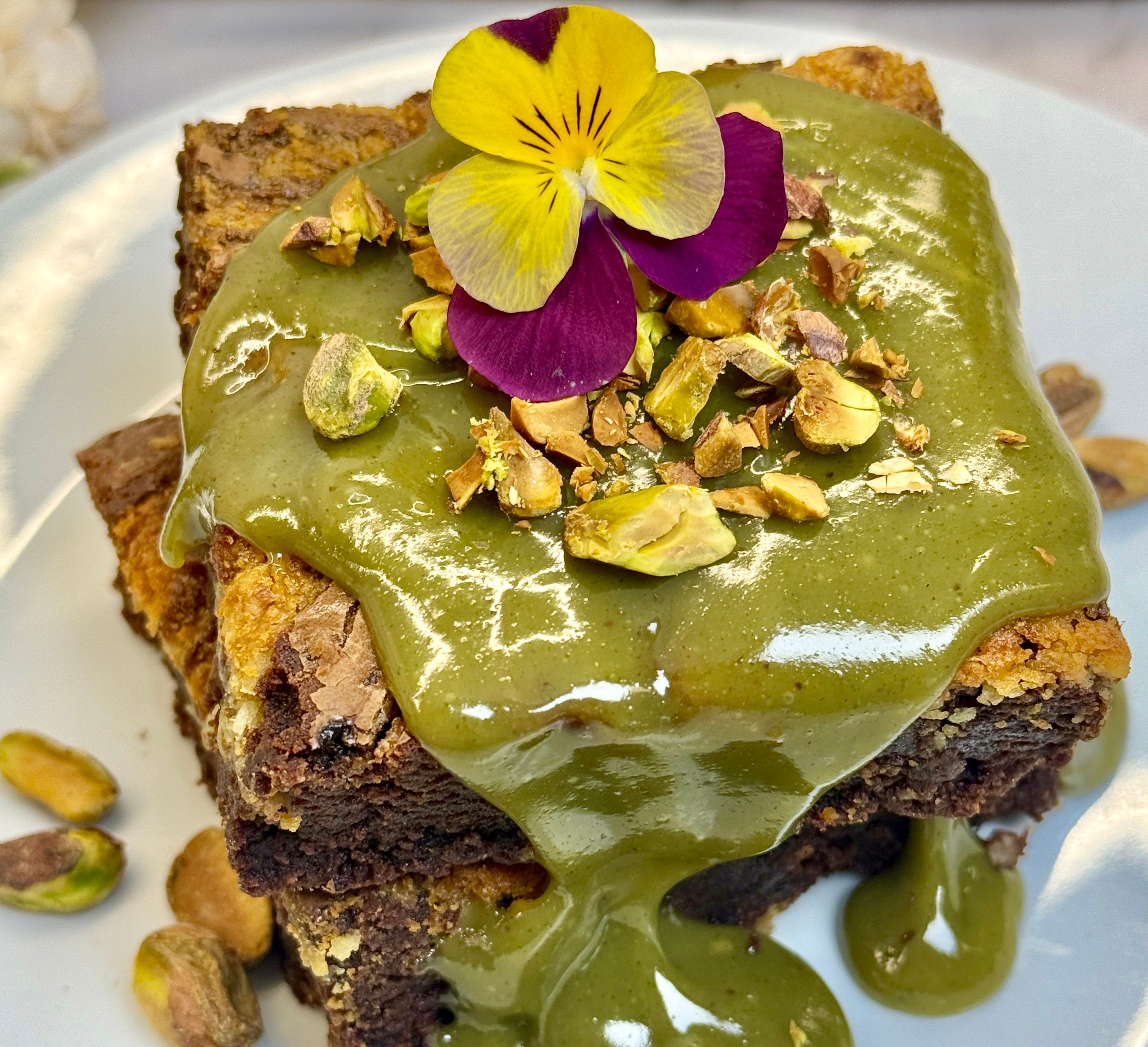 Fudge Brownie with coconut pistachio - desserts recipe