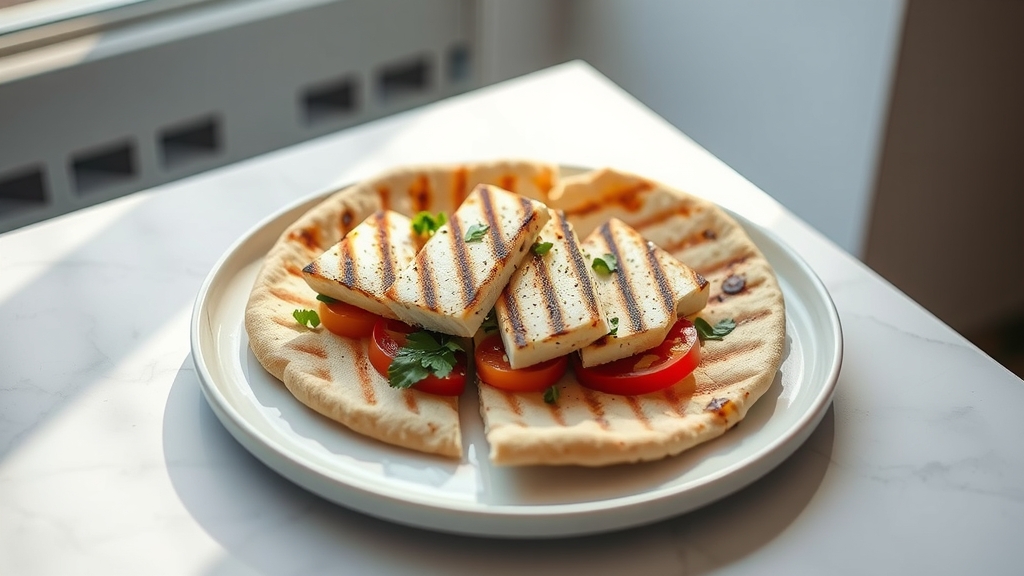 Grilled Halloumi and Vegetable Flatbread - main dish recipe