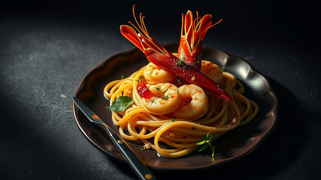 Prawn Linguine with Garlic and Chili - main dish recipe