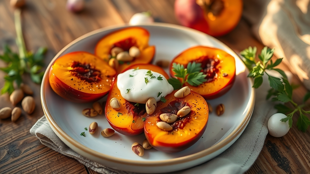 Roasted Peaches with Mascarpone and Pistachios - desserts recipe