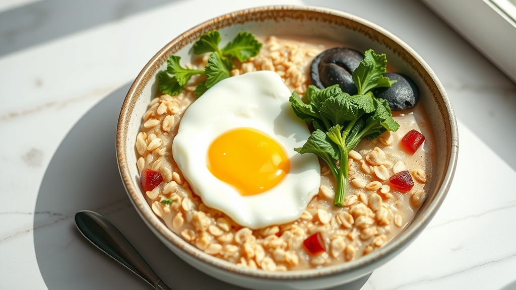 Savory Oat Bowl with Soft Egg and Greens - breakfast recipe